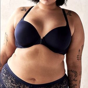 Navy Front-Clasp Racerback Bra 44D